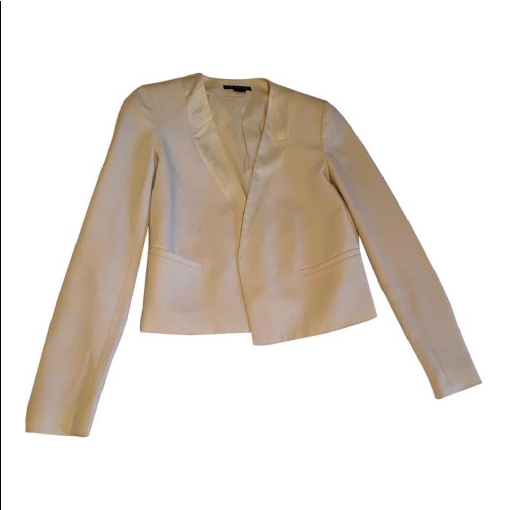 Theory White Cropped Tuxedo Blazer